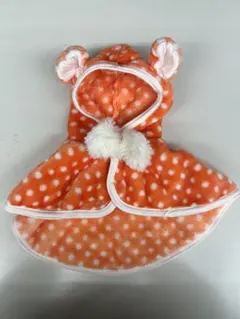 犬服 ポンチョ　Ｍ　 オレンジ色 水玉模様 フリース クマ耳　防寒　iDog