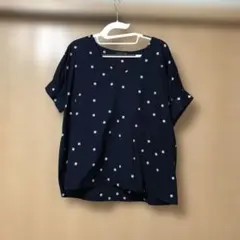 mizuiro-ind ネイビー 水玉 Vネック 半袖ブラウス