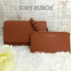 ☆新品同様 7万 TORY BURCH ショルダーウォレット ポーチ付き シボ革 