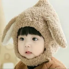ホ 9-48 ウサギ耳付きフリース帽子 子供用