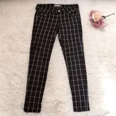 PROPOTION チェック ロングパンツ ネイビー ホワイト サイズ24