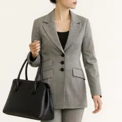 【Craze】グレーストライプ ビジネス パンツスーツ上下セット レディース M