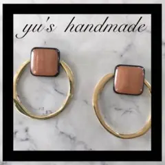 ✨2wayゴールド フープ  ブラウン カボション  ピアス✨