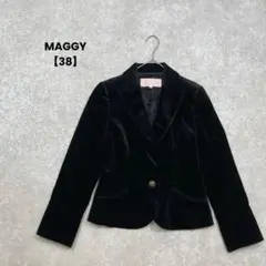 MAGGY テーラードジャケット　黒【38】ベロア　綺麗め　銀座マギー　肩パッド