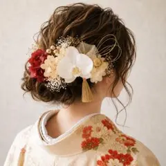 胡蝶蘭髪飾り ドライフラワー 赤ヘア飾り 結婚式和装 成人式振袖 卒業式袴