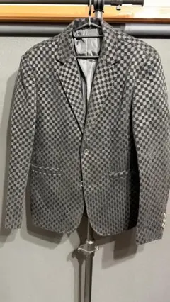 メンズ テーラードジャケット シャドーチェック柄 ブラック 黒 Mサイズ