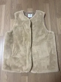 coen ベージュ フェイクファーベスト L