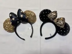 【2つセット】キラキラドット　ミニーちゃんカチューシャセット　ゴールド&ブラック