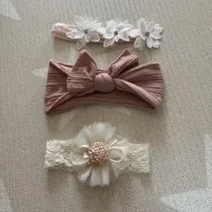 ベビー用ヘアバンド 3個セット 花飾り付き