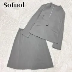 Sofuol ノーカラー ストライプ 洗える 背抜き スーツ セットアップ