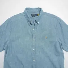 ポロ ラルフローレン インディゴ シャンブレーシャツ半袖スリム ボタンダウン古着