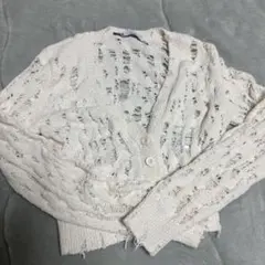 ZARA アイボリー レース編みカーディガン