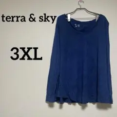 terra & sky ネイビー 長袖Tシャツ 3X 4L トップス