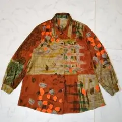 Vintage 総柄 アートシャツ ブラウス 絵画調 マルチカラー 古着 レトロのサムネイル