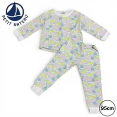 【PETIT BATEAU】動物柄 長袖パジャマ セット 95cm 裏起毛