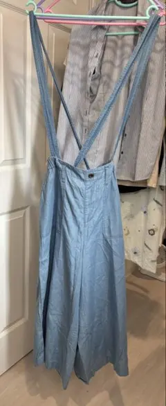 ライトブルー デニム風　サロペット ワイドパンツのサムネイル