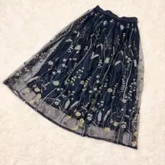 axes femme スカート チュール 刺繍 花柄 ガーリー ロマンティック