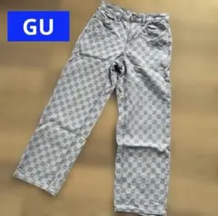 GU ジーユー デニムパンツ ブロックチェック 市松模様デニムパンツのサムネイル