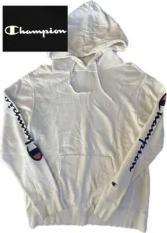 Champion ホワイト 薄手スウェットパーカー Lサイズ　美品　断捨離