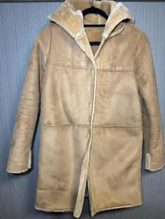 NATURAL BEAUTY BASICムートンコート フード付き ベージュ 茶