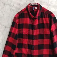 ★1976　H&M　長袖ネルシャツ　M　赤黒　チェック　US古着