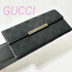 GUCCI GGキャンバス プレート付き フラップ 長財布 ブラック