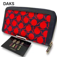 美品 DAKS 長財布 ラウンドファスナー キャンバス×レザー 赤紺色 レトロのサムネイル