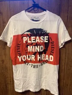 DIESEL Tシャツ Lサイズ ホワイト/レッド