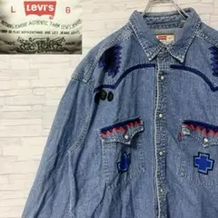 希少 90s Levi's ウエスタン デニムシャツ ネイティブ柄 チマヨ柄