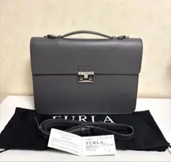 FURLA ビジネスバッグ グレージュ　2WAY ショルダー付き レザー