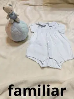 familiar ファミリア ベビーロンパース＋くまおもちゃ 2点セット 水色