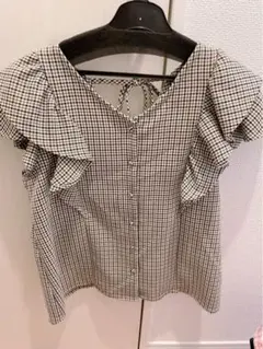 新品　allamanda ギンガムチェック フリル袖シャツ