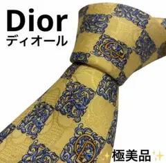 【極美品】Christian Dior ネクタイ イエロー Dロゴ 総柄 シルク