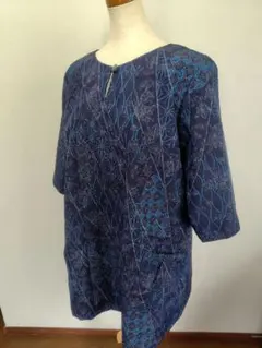 着物リメイク　単衣紬　ゆったりチュニック　五分袖　母の日