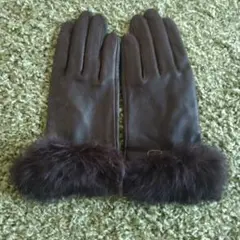 c*屋様 ブラウンレザー手袋 ファー付き