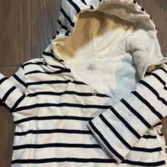 白ストライプ　ロンパース　フード付き　6m/67cm