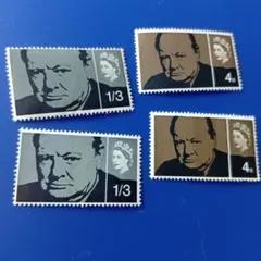外国切手 イギリス 1965年 チャーチル 普通品と燐線入り2セット