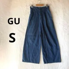 美品 GU S ブルー ハイウエストデニム ワイドデニムパンツのサムネイル