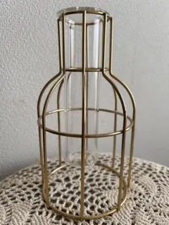 ガラスと金属のフラワーベース ドライフラワー付 アンティーク風 韓国風