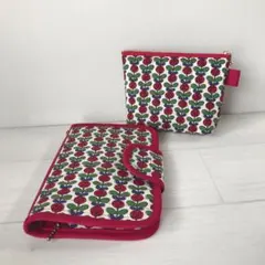 ハンドメイド/赤ミニローズのマルチケース＆マチありポーチ(小)