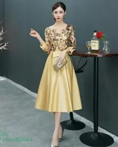 送料無料 未使用 結婚式 スパンコール ドレス 11号 L (WA2966)