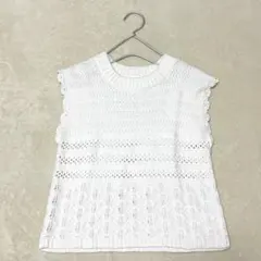 【美品】Chico 透かし編みハイネックニットベスト サマーニット F 白