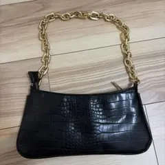ZARA クロコダイル型押し ブラックハンドバッグ ゴールドチェーン