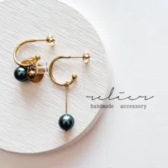 シェルパール ビアクォーツ 天然石サージカルステンレスフープピアス №397