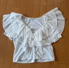 ZARA フリルノースリーブトップス S