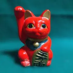 赤い招き猫 貯金箱　レトロ