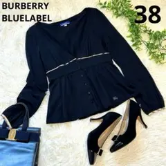 バーバリー カーディガン カットソー ノバチェック 黒 M ロゴ　ペプラム