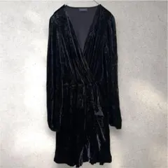 ベルベット調 ラップ風ドレス ブラック 長袖 ワンピース 【L】