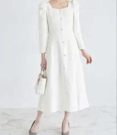 tocco closet パール飾り釦付きパワーショルダーラメツイードワンピース