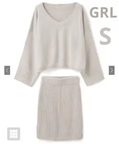 Vネックニットトップス×タイトミニスカートセットアップ GRL